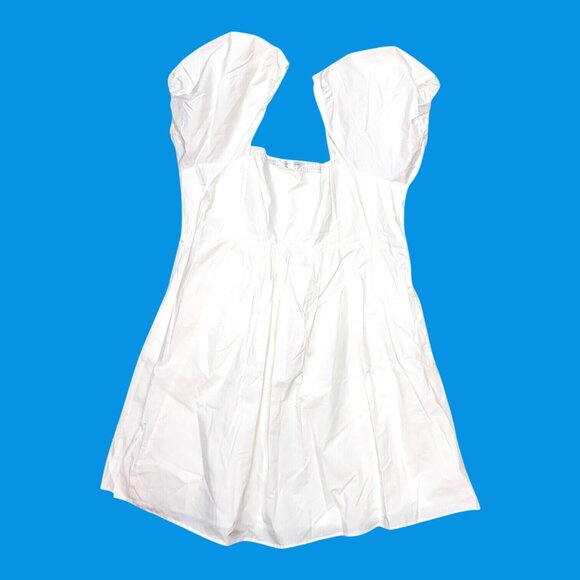 White Draper James XXL Puff Sleeve Cotton Dress Sweetheart Neckline Smocked Back - Picture 1 of 4